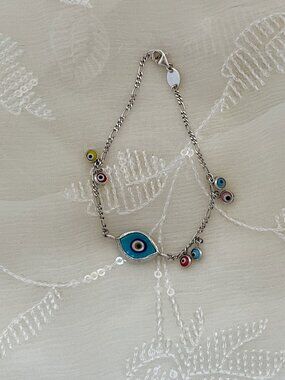 Evil Eye multi color beaded chain Bracelet boho vacation resort dainty delicate